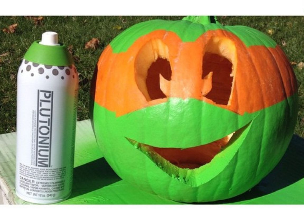 No Carve Pumpkin: Cowabunga Pumpkin. Spray Paint Pumpkin Projects